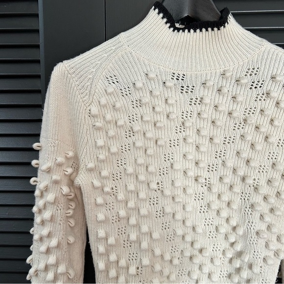 BCBG Max Azria, Turtleneck Pullover Pom Pom Sweater, Merino Wool Blend, Size XXS - Picture 5 of 16